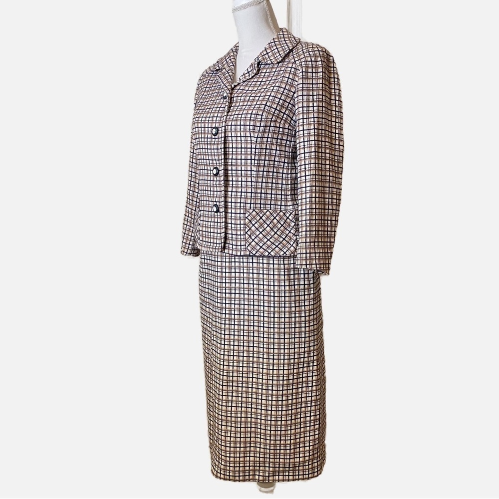Vintage Brown and Cream Plaid Skirt Set